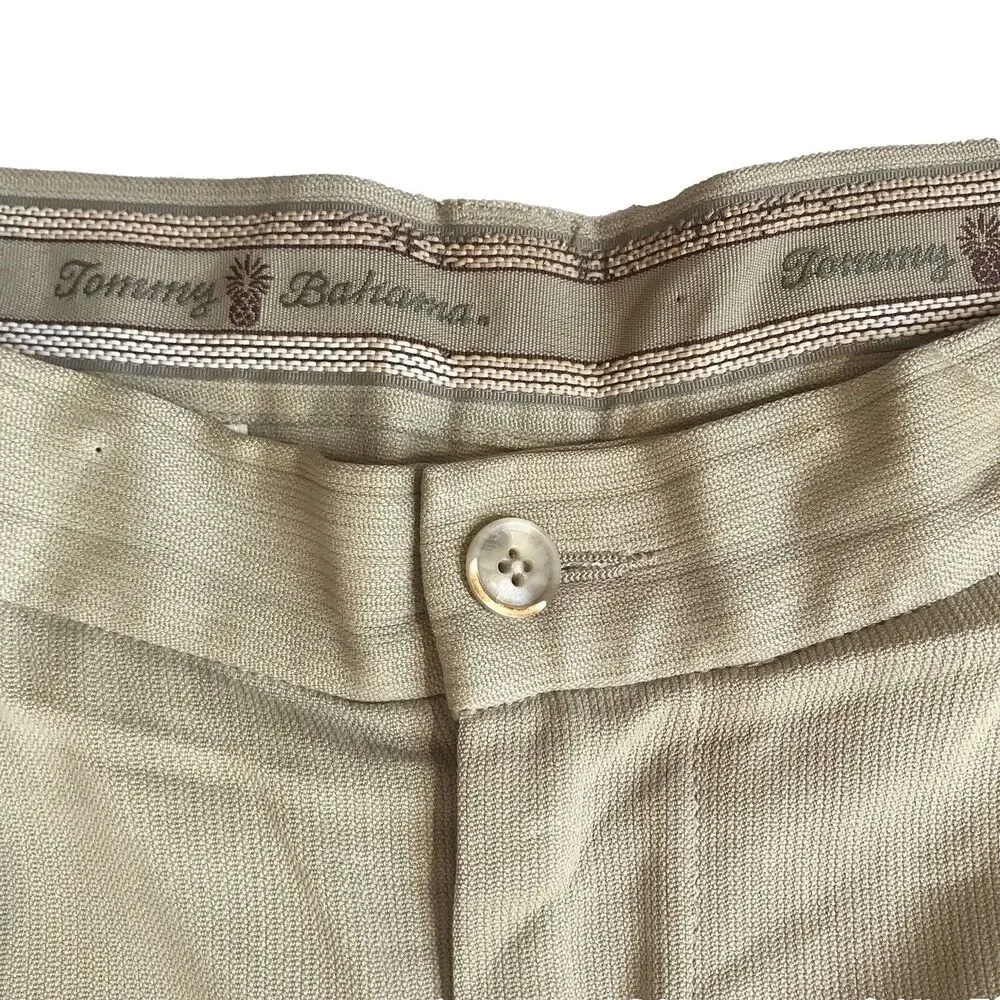 Tommy Bahama Chino Shorts SZ 34 Khaki Beach Resort Golf Casual 100% Silk Preppy